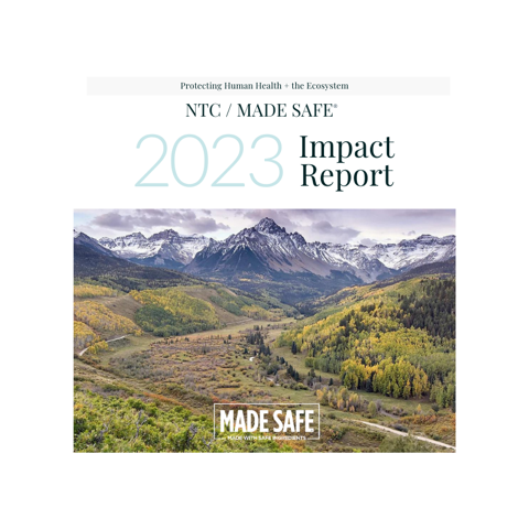 A mountain range with text displayed above it that reads "2023 Impact Report" - MADE SAFE