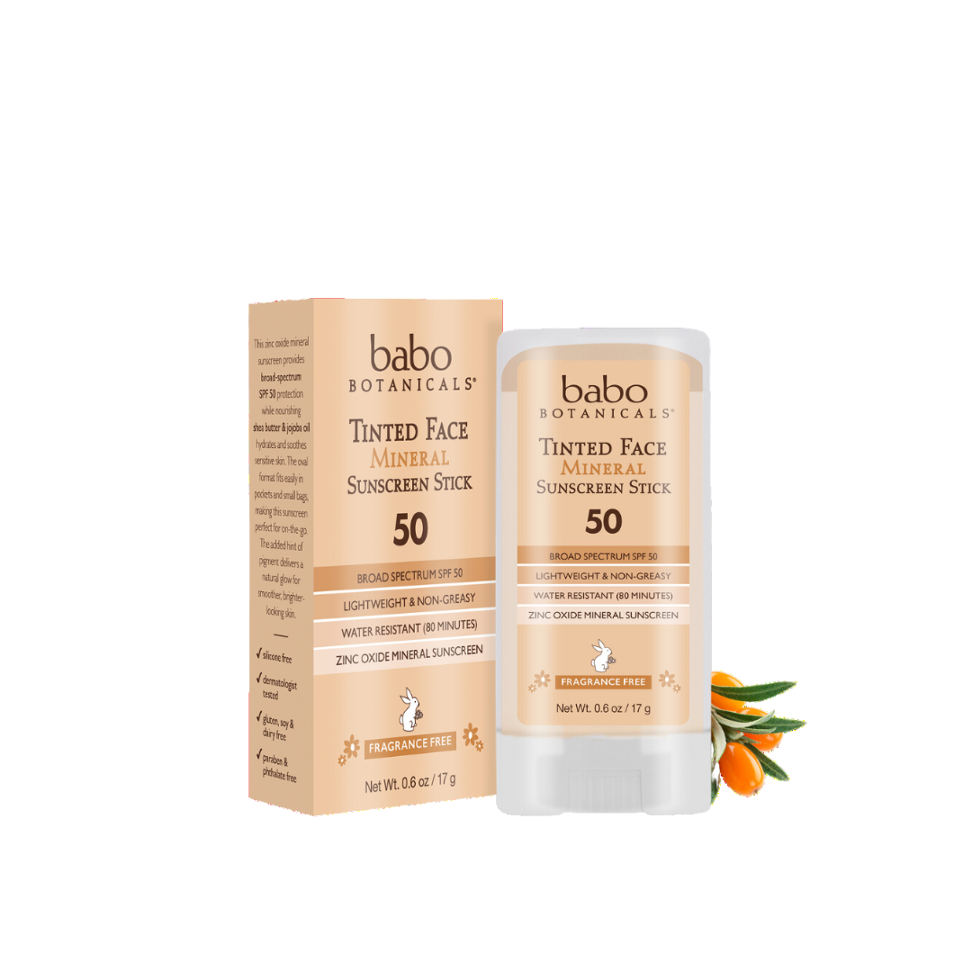 Babo Botanicals Tinted Face Mineral Stick Sunscreen SPF 50 Fragrance Free MADE SAFE