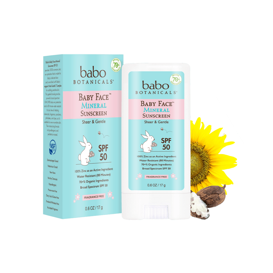 Babo Botanicals Baby Face Mineral Sunscreen Stick SPF 50 Fragrance Free MADE SAFE